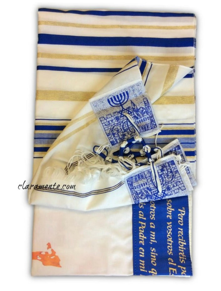 Tallit, Manto para Oración, Pero recibiréis poder cuando haya venido sobre vosotros el Espíritu Santo, Hechos 1:8, tela blanca